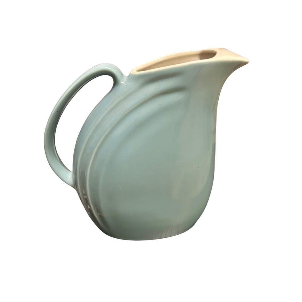Vintage Hall Pottery Pitcher Pastel Blue Cream Swirl Design Kitchen Decor